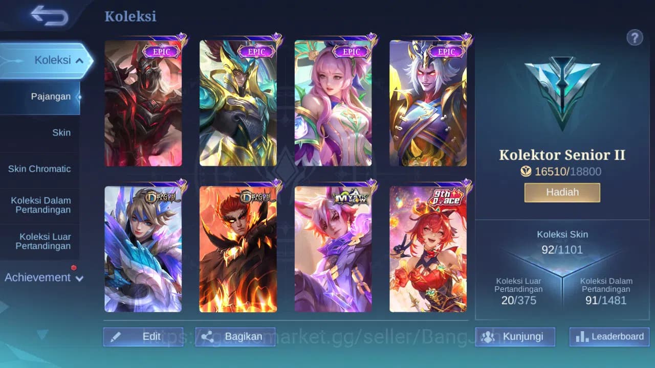 Mobile Legends: Bang Bang Accounts GLOBAL Hero 66 Skin 92 | Dtamer Valir Kimmy | Epic image 7