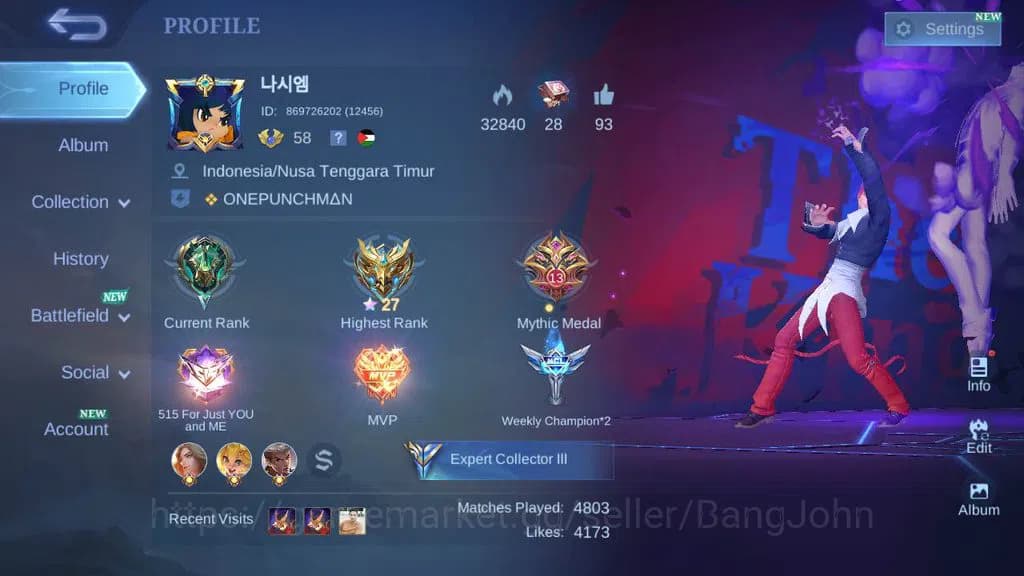 Mobile Legends: Bang Bang Accounts Global, Skin 135, Hero 98|KOF Chou,LB martis,M3 ro image 1