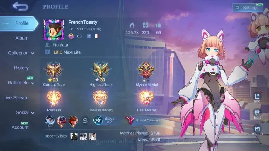 Mobile Legends: Bang Bang Accounts Global|Hero 132 Skin 361|Exalted|Legend Miya+Franc image 1