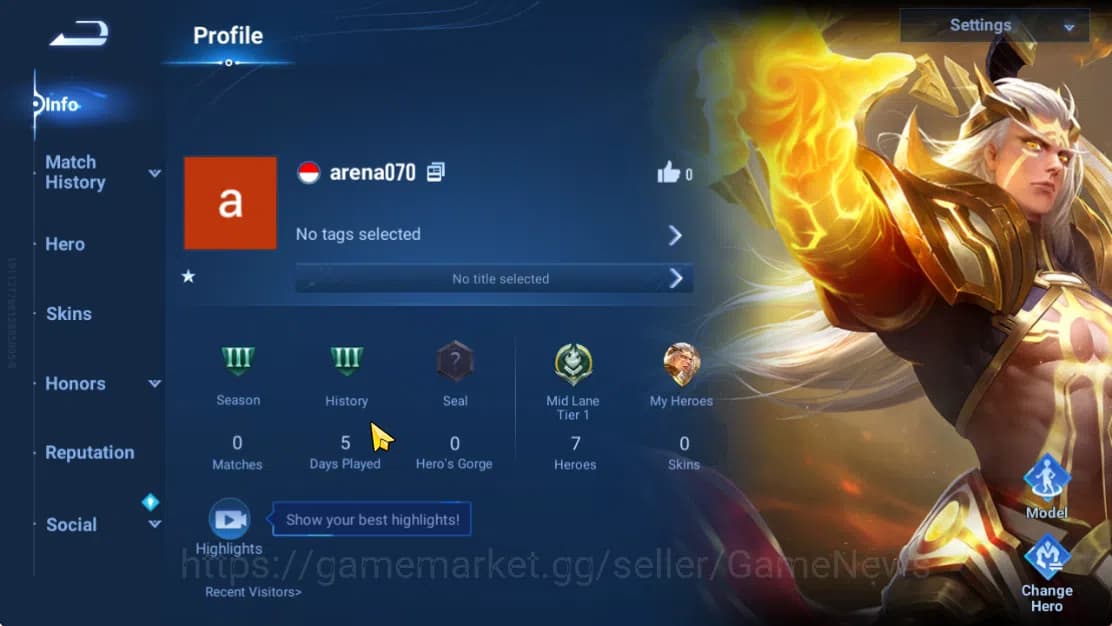 Honor of Kings Accounts Hero 7 |Starter with Legend Skin Selection Chest(D image 3