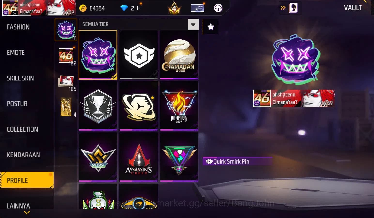 Free Fire Accounts Indonesia, vault 211, SG TROMPET,EVO STRELING LVL image 20