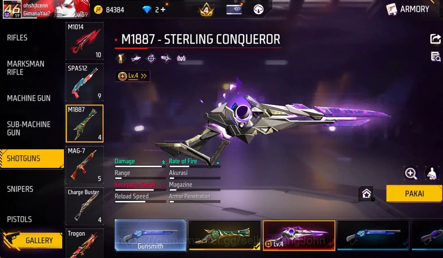 Free Fire Accounts Indonesia, vault 211, SG TROMPET,EVO STRELING LVL image 4