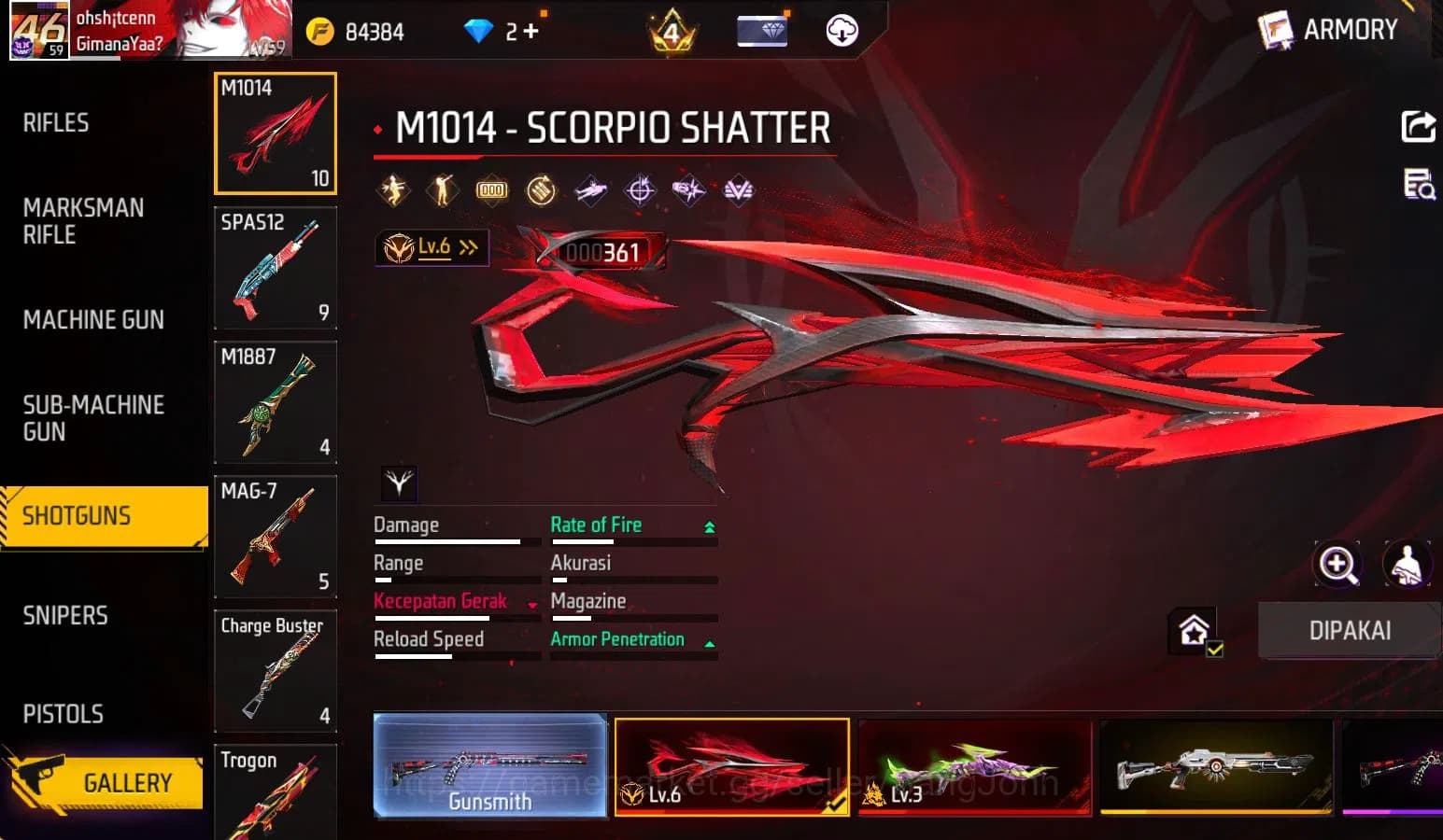 Free Fire Accounts Indonesia, vault 211, SG TROMPET,EVO STRELING LVL image 5