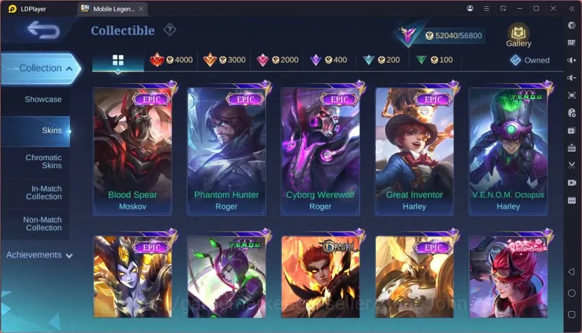 Mobile Legends: Bang Bang Accounts GLOBAL Hero 132 Skin 255|KOF Karina|CC Natalia|Va image 4