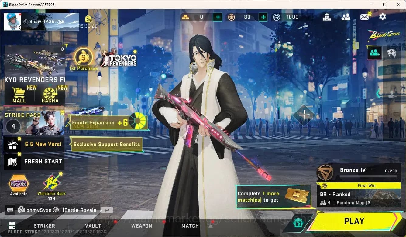 Blood Strike Accounts ASIA | BLEACH Byakuya Kuchiki Striker | Ultra FAL- image 1