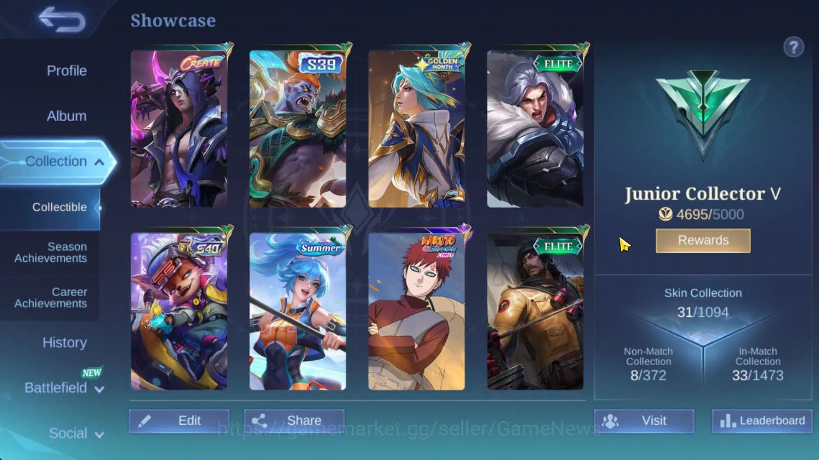 Mobile Legends: Bang Bang Accounts Hero 56|Skin 31|Naruto Vale,Create Granger,Summer image 13