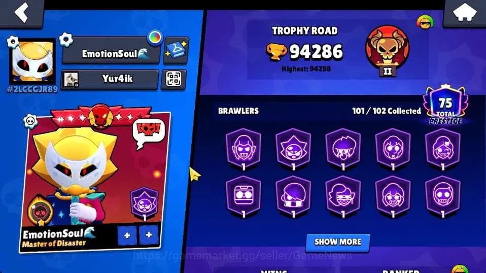 Brawl Stars Accounts 94K Trophy|101 Brawlers 96 Max Lvl|2 UL [Sirius,Ka image 2