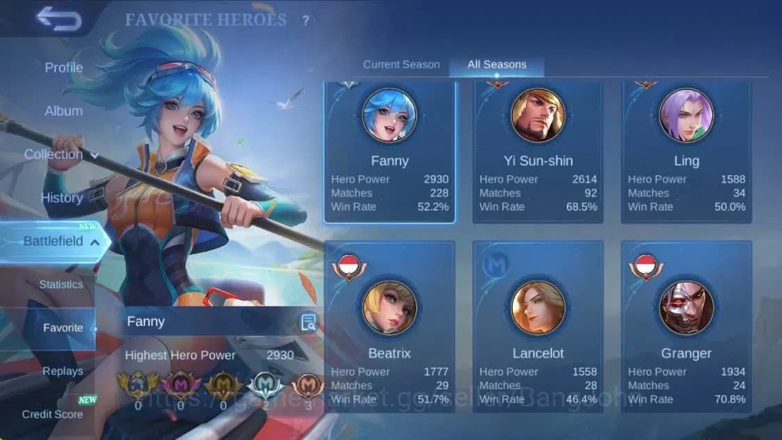 Mobile Legends: Bang Bang Accounts Global|Hero 55|Skin 80|Expert|Collab Fanny Mikasa| image 4