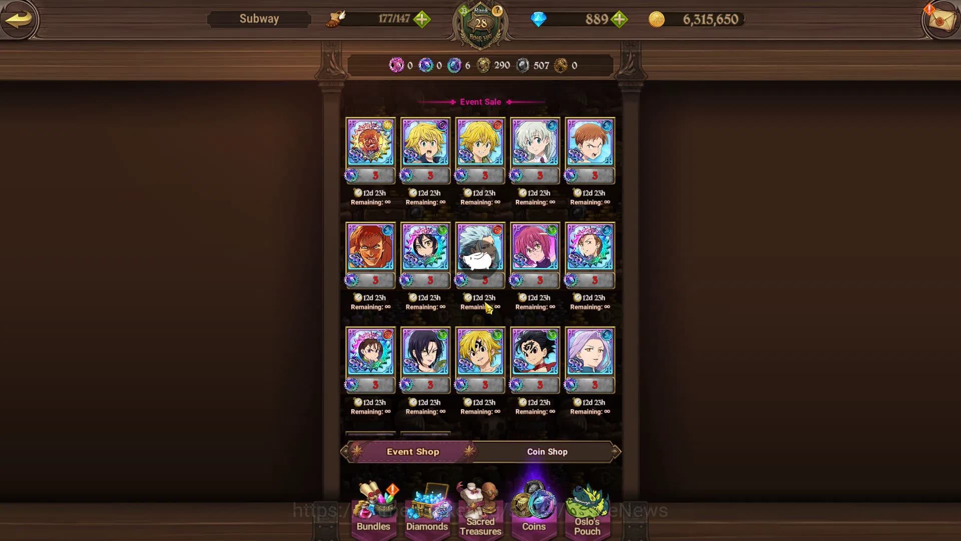 The Seven Deadly Sins: Grand Cross Accounts Global|961 K CC|Starter Ch4|889 Dm|1 UR + Collab F image 10