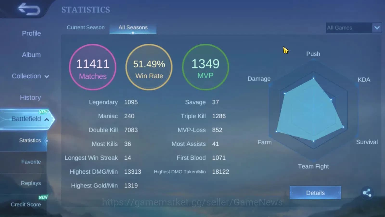 Mobile Legends: Bang Bang Accounts Hero 132|Skin 289|High Glory 88|Prime Granger,Sanr image 4