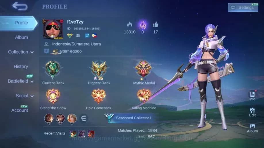 Mobile Legends: Bang Bang Accounts Global|Hero 69|Skin 84|Seasoned|CC Natalia|Gara|Va image 1