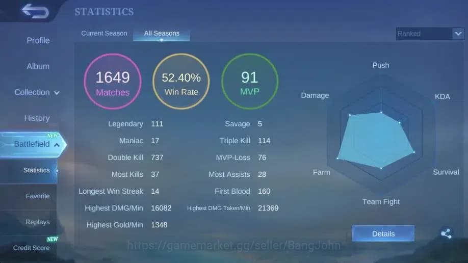 Mobile Legends: Bang Bang Accounts Global|Hero 69|Skin 84|Seasoned|CC Natalia|Gara|Va image 3
