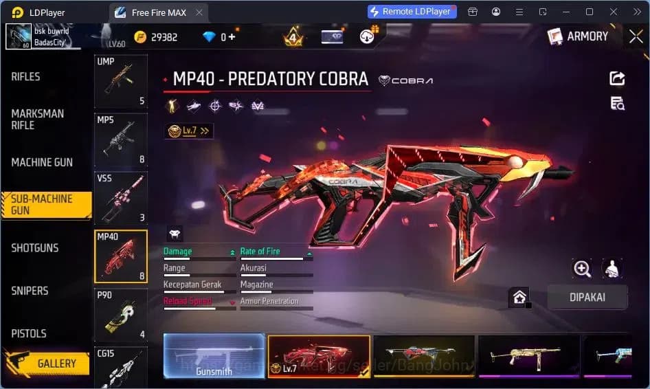 Free Fire Accounts Indonesia | Vault 273 | SG Lumut| EVO-MP40 PREDATO image 5