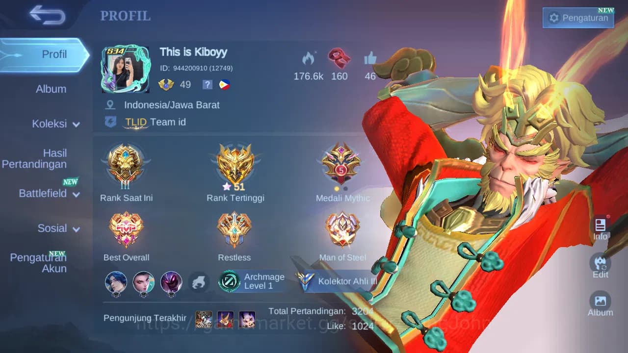 Mobile Legends: Bang Bang Accounts GLOBAL Hero 96 Skin 150 | Lunar Sun | CC Nata | Ep image 2