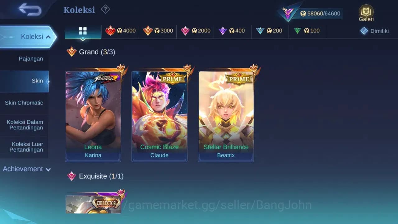 Mobile Legends: Bang Bang Accounts GLOBAL Hero 104 Skin 218 | Prime Claude Beatrix | image 1