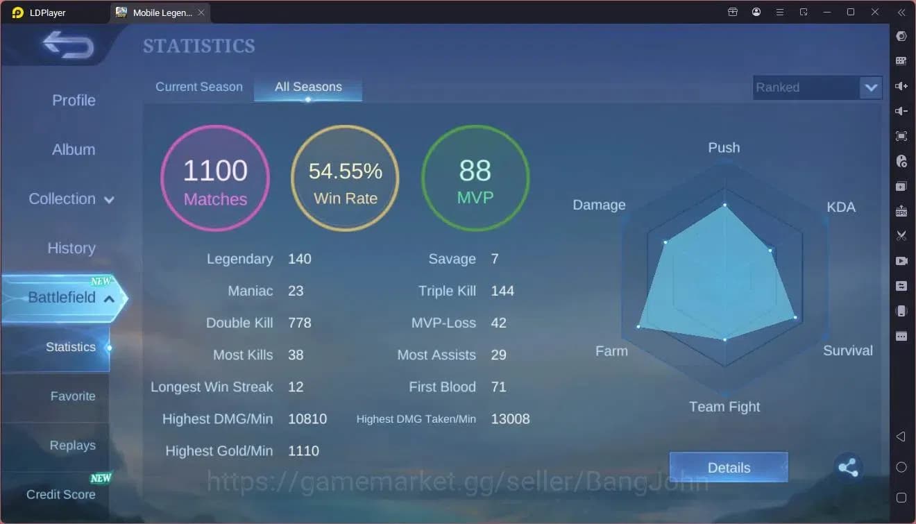 Mobile Legends: Bang Bang Accounts GLOBAL Hero 63 Skin 97|PRIME Granger|Valentine Fan image 3