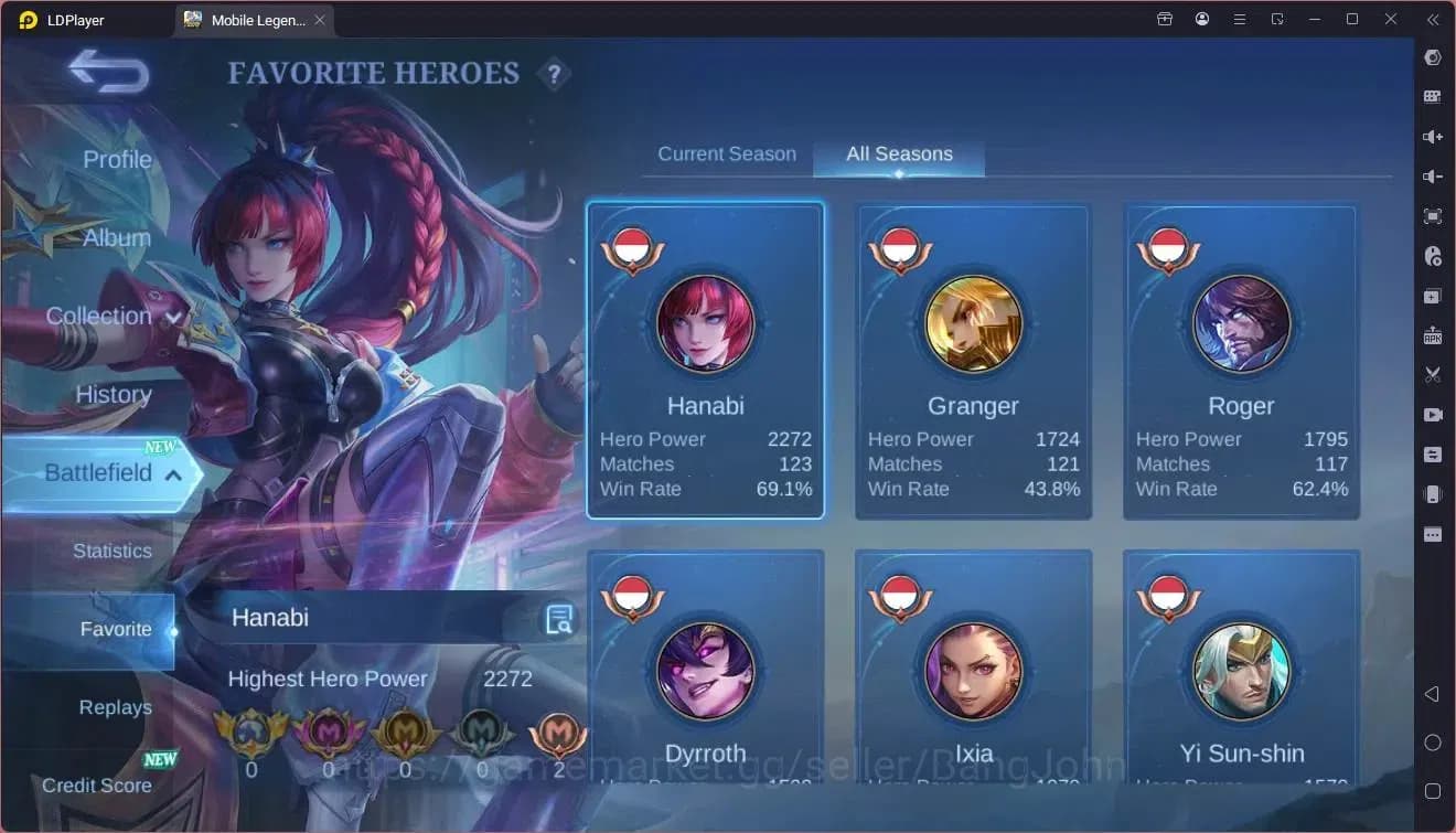 Mobile Legends: Bang Bang Accounts GLOBAL Hero 63 Skin 97|PRIME Granger|Valentine Fan image 4