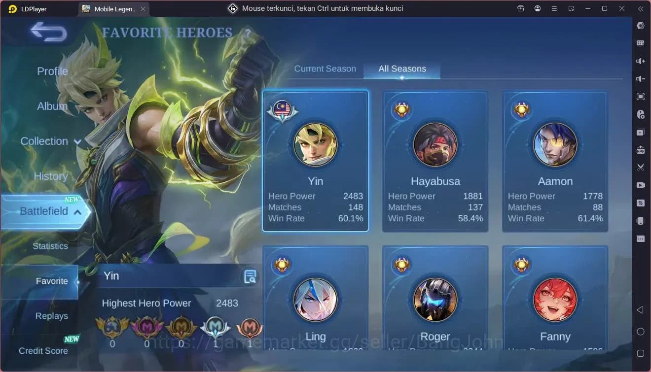 Mobile Legends: Bang Bang Accounts Global|Hero 127|Skin 261|Renowned|KOF Karina|Trans image 16