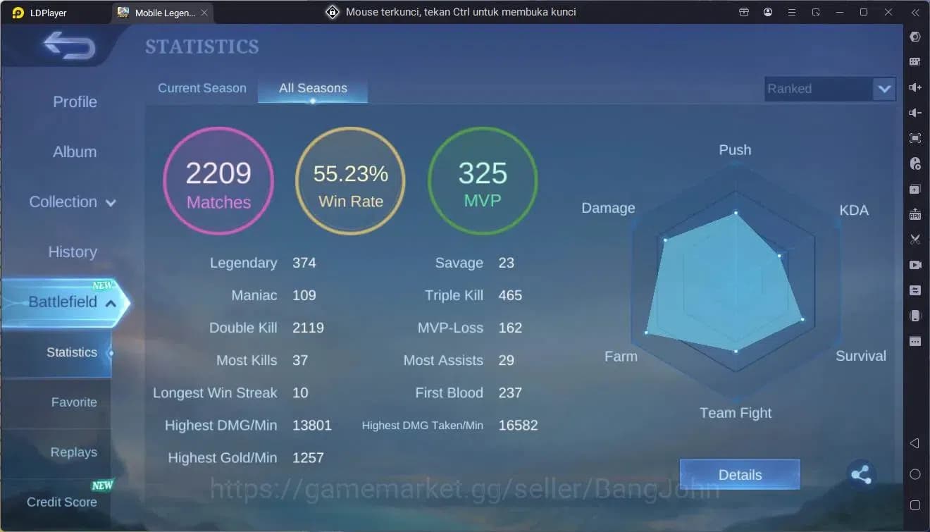 Mobile Legends: Bang Bang Accounts Global|Hero 127|Skin 261|Renowned|KOF Karina|Trans image 17