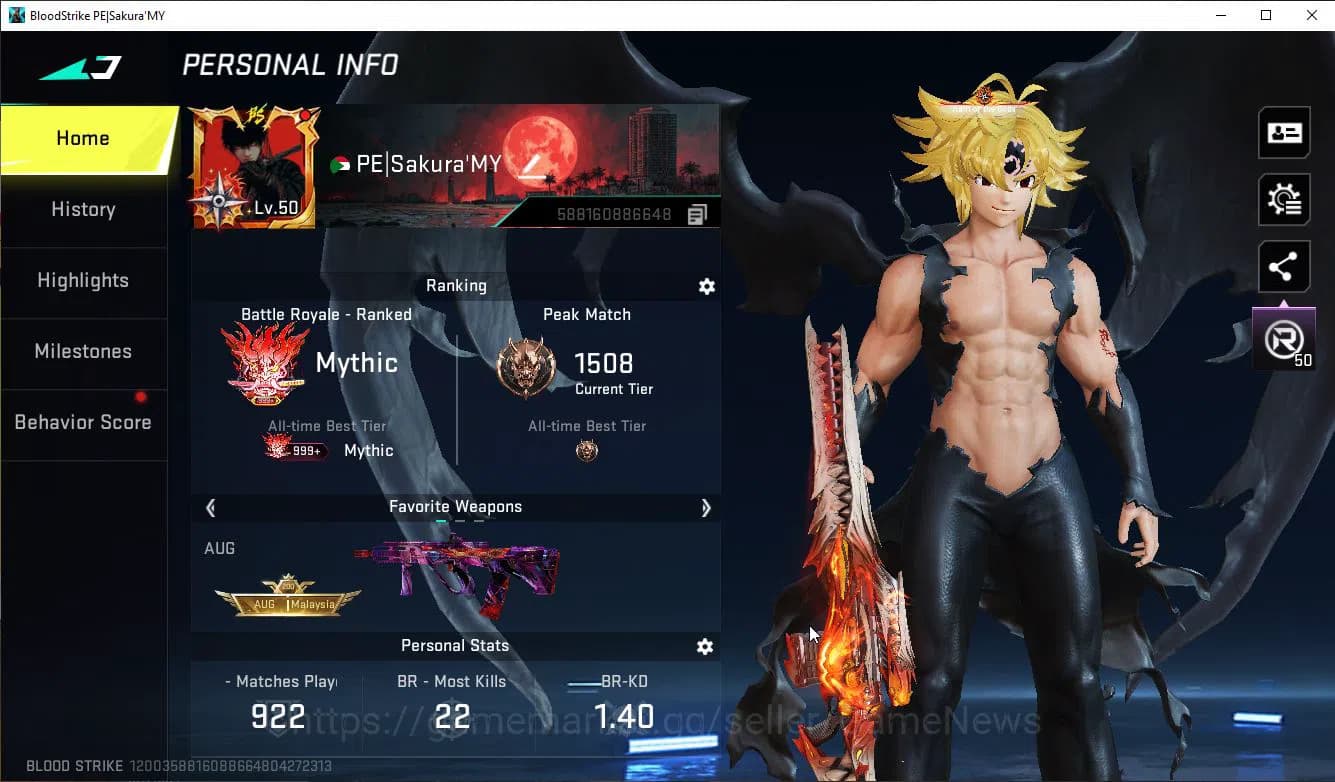 Blood Strike Accounts ASIA|ETERNAL M82+Mele Axe Crystal+Colab 7DS(Meliod image 2