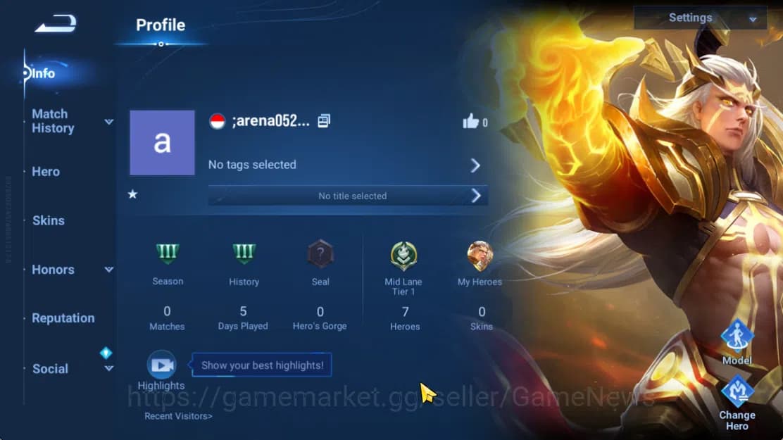 Honor of Kings Accounts Hero 7 Skin 0|Starter with Legend Skin Selection C image 2