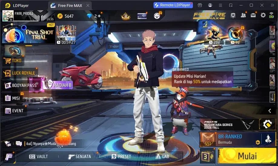 Free Fire Accounts Indonesia | Yuji Itadori collab bundle, Vault 241, image 1