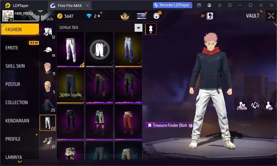 Free Fire Accounts Indonesia | Yuji Itadori collab bundle, Vault 241, image 10