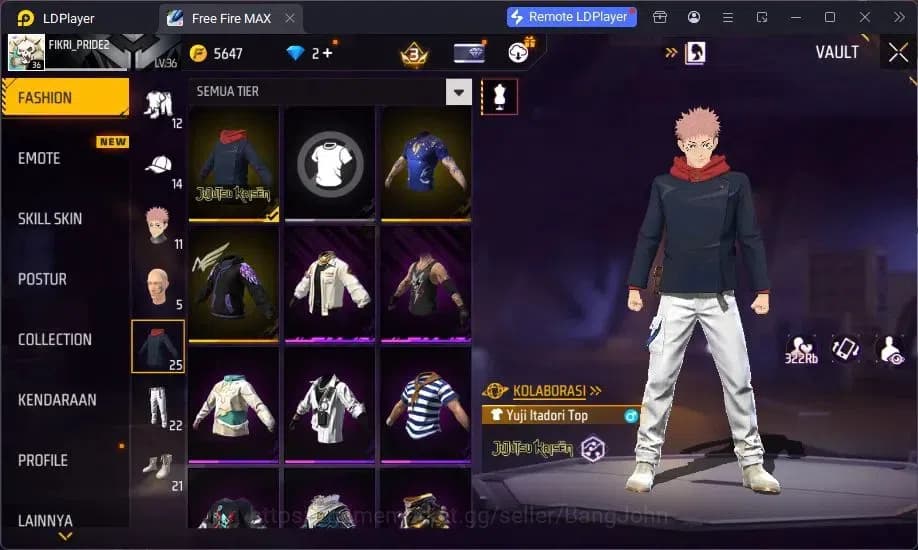 Free Fire Accounts Indonesia | Yuji Itadori collab bundle, Vault 241, image 11