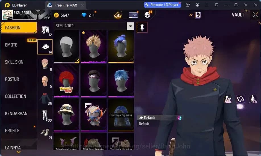 Free Fire Accounts Indonesia | Yuji Itadori collab bundle, Vault 241, image 14