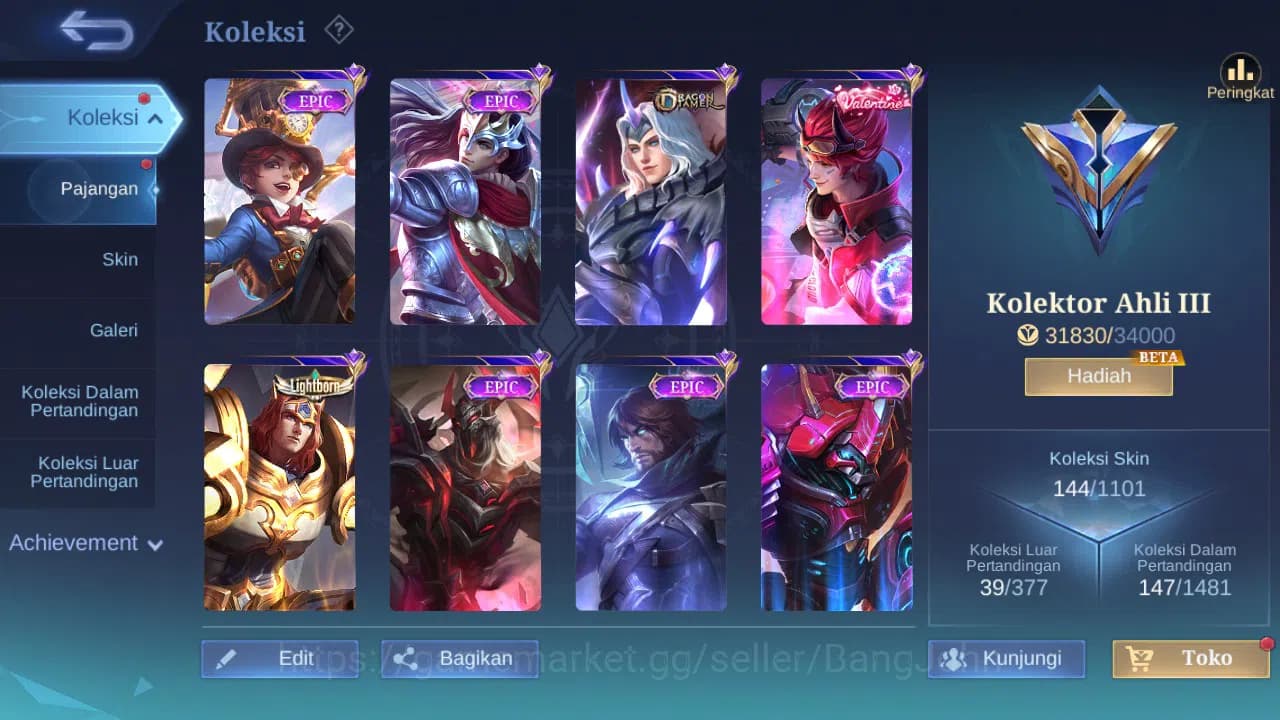 Mobile Legends: Bang Bang Accounts GLOBAL Hero 110 Skin 144 | CC Nata | Seiya Badang image 10