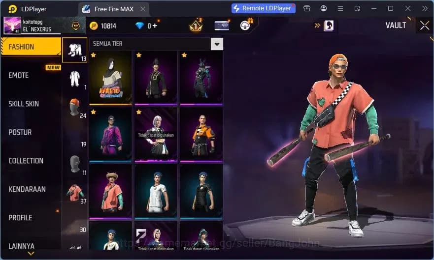 Free Fire Accounts Indonesia | Vault 37| SG Sterling| Bundle Orochima image 16
