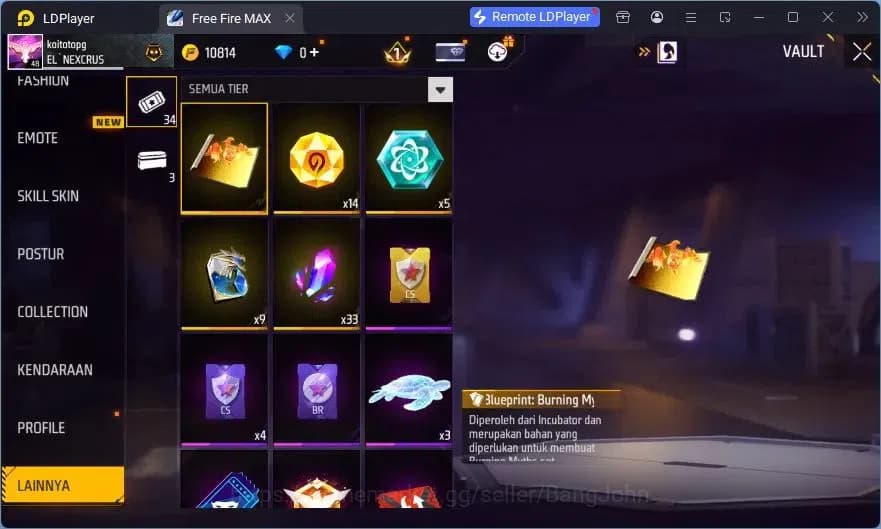 Free Fire Accounts Indonesia | Vault 37| SG Sterling| Bundle Orochima image 4