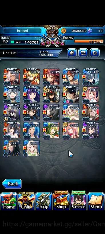 Grand Summoners Accounts Global|Rank 87|22 Ascend|[Inumuta,Emiya,Isliid,Chl image 4