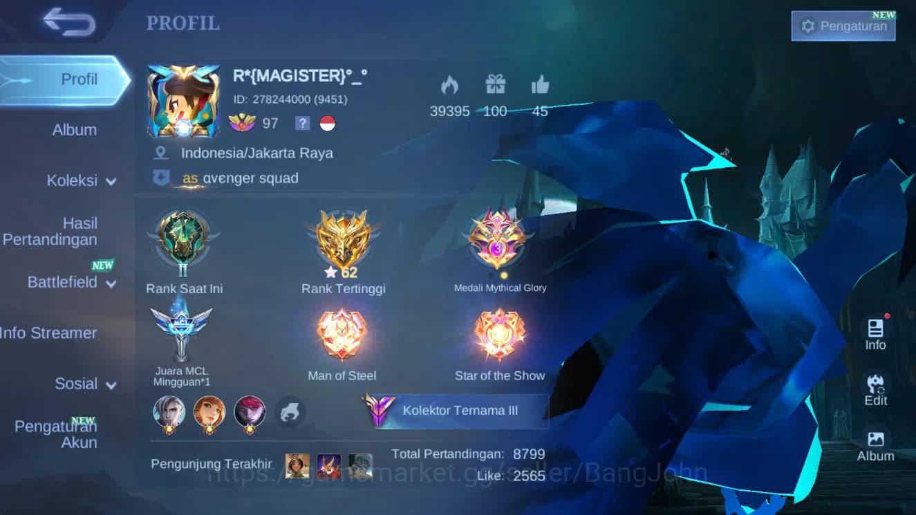 Mobile Legends: Bang Bang Accounts Hero 121 | Skin 276 | Annual Angela | Mworld Wanwa image 1