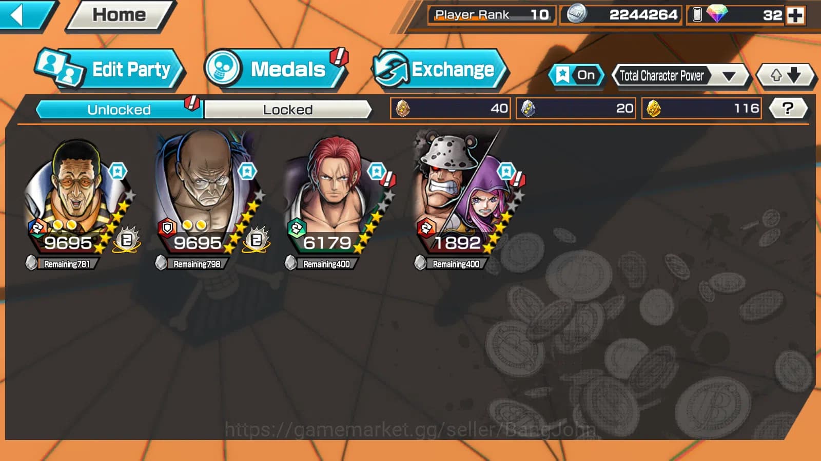 One Piece Bounty Rush Accounts GLOBAL | 3EX | 5elders Nusjuro | SK Borsalino | FR image 2
