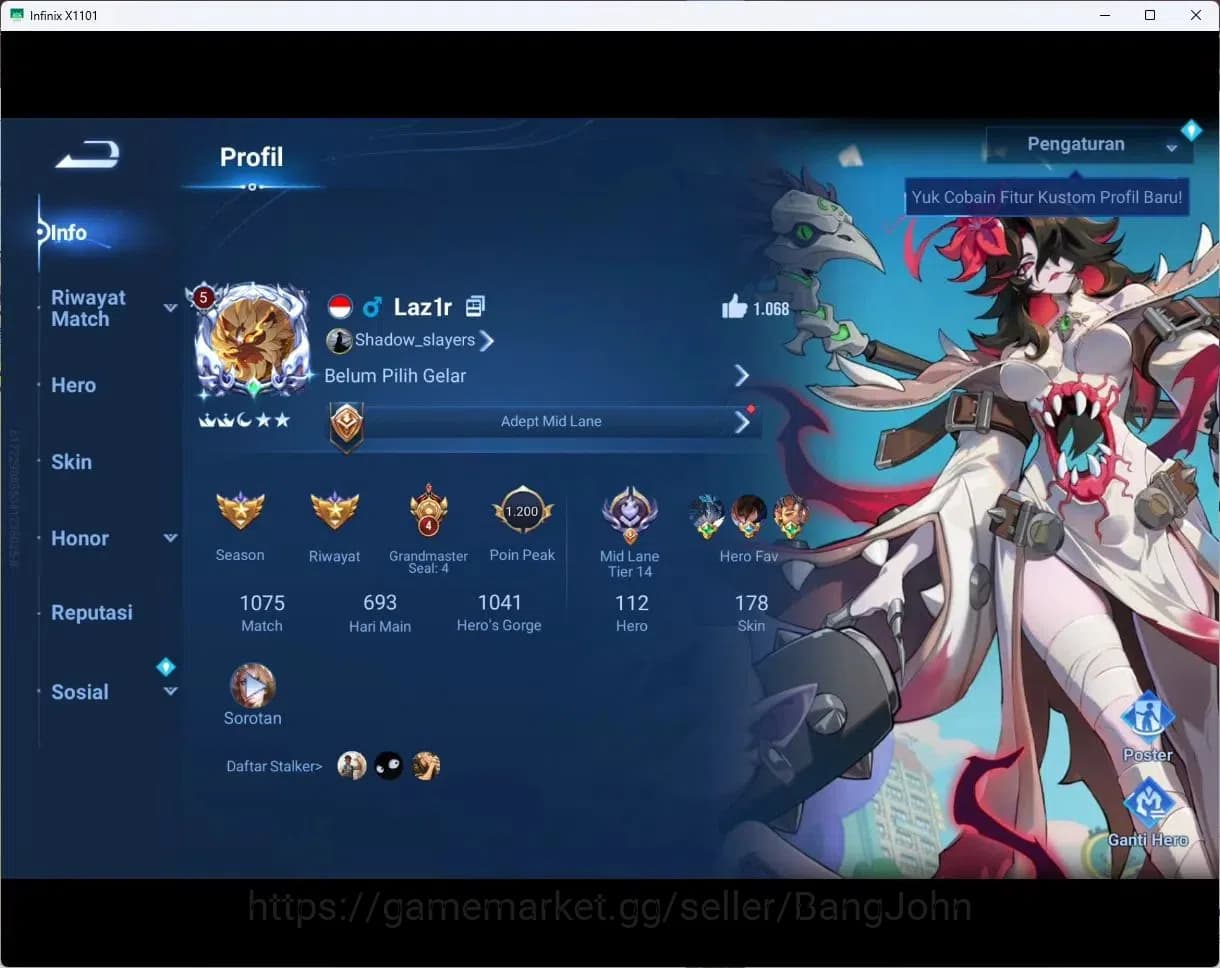 Honor of Kings Accounts Global Hero112 Skin178 |LIMBO,MILADY,BIRON|LEGEN,W image 1