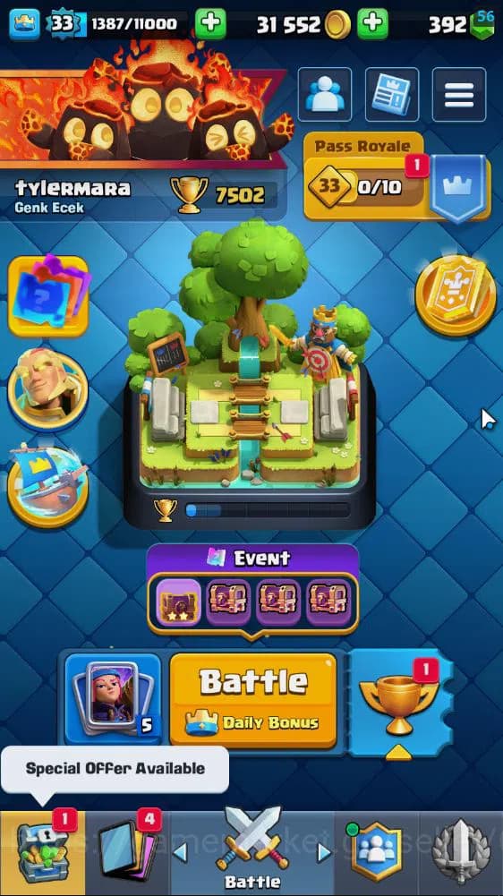 Clash Royale Accounts Lv 33|Trophy 7502|KTL 11|Limited Skin|Card 117| 1 image 1