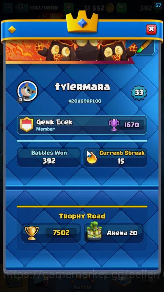Clash Royale Accounts Lv 33|Trophy 7502|KTL 11|Limited Skin|Card 117| 1 image 2