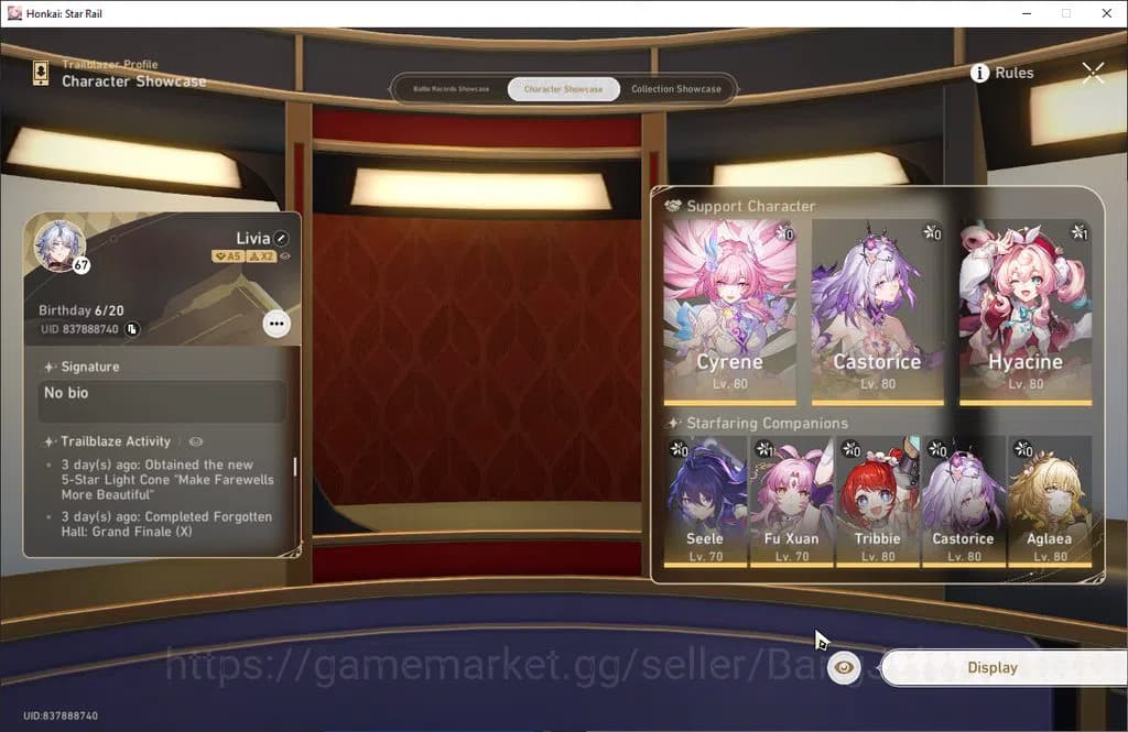 Honkai Star Rail Accounts ASIA TL67 14 Limit Castorice Prime Team + Sign | P image 1
