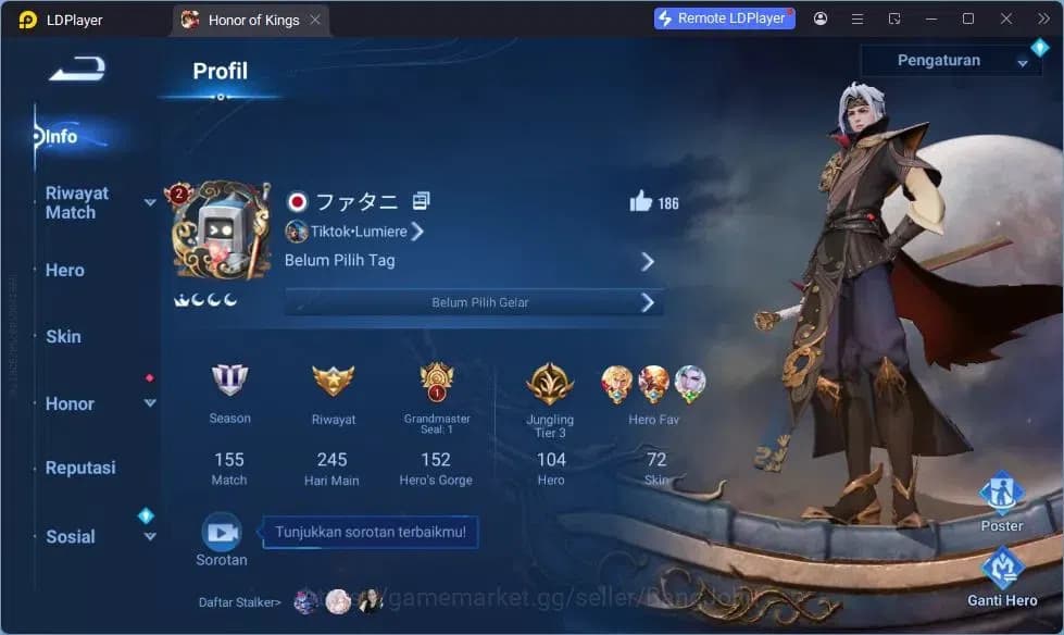 Honor of Kings Accounts GLOBAL|104HR|72SK|Legend Yao+LadySun+LiXin|Sanxing image 1