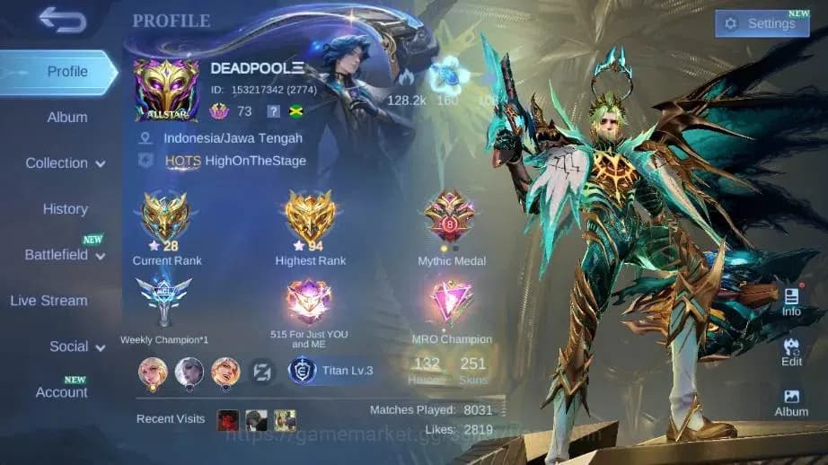 Mobile Legends: Bang Bang Accounts Global Hero 132 Skin 251|PRIME GR|LBox Irithel|ANN image 1
