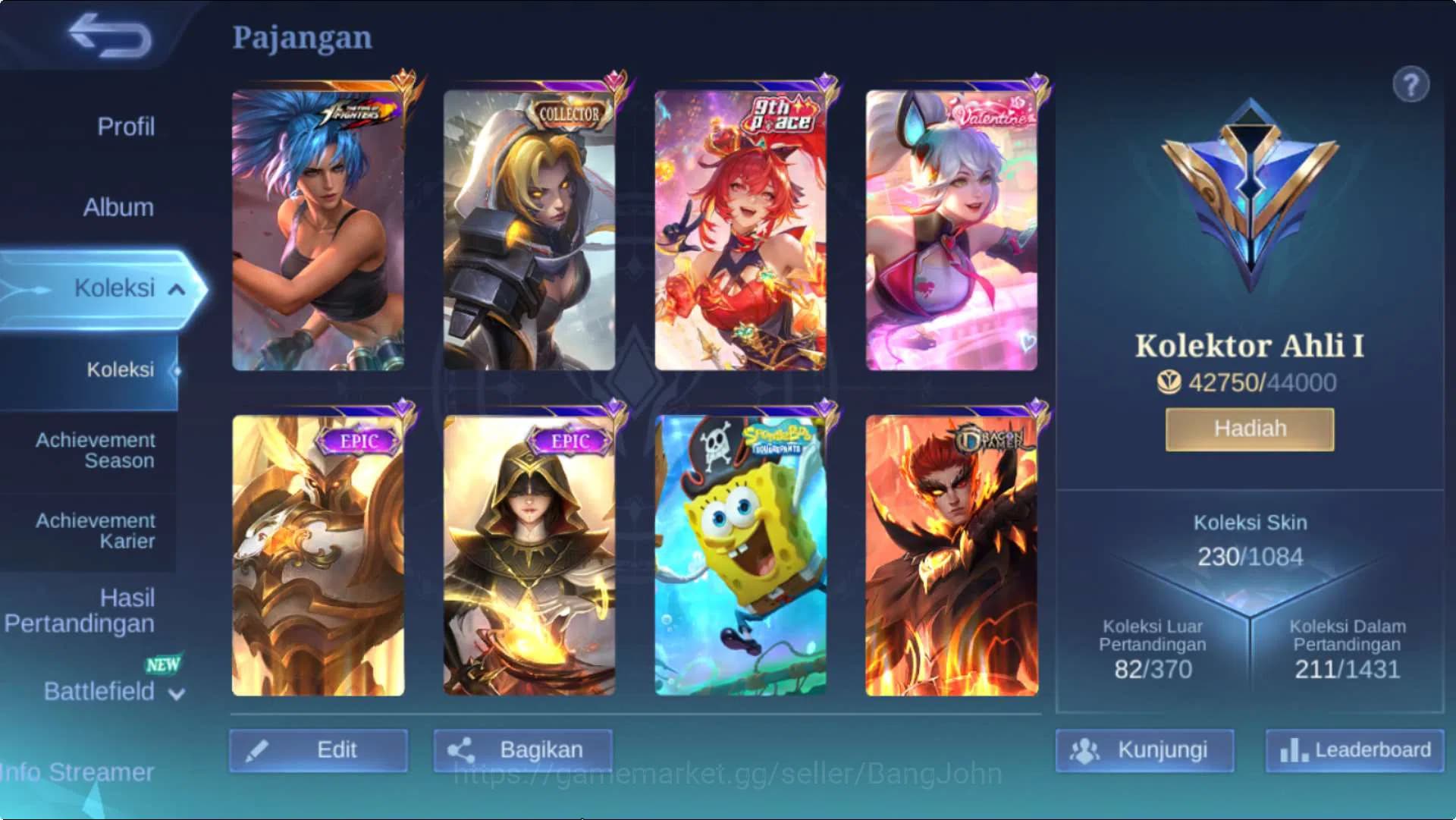 Mobile Legends: Bang Bang Accounts Hero 131 Skin 230 | EmblemMax | KOF Karina, CC Nat image 2