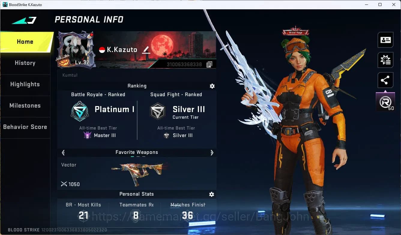 Blood Strike Accounts ASIA|COLLAB=QBZ95,MCX,|ULTRA=VECTOR,VSS,DESERT EAG image 2