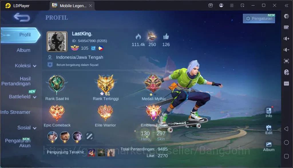 Mobile Legends: Bang Bang Accounts GLOBAL|Hero 130|Skin 297|Trf Roger,Prime Claude,Ko image 1