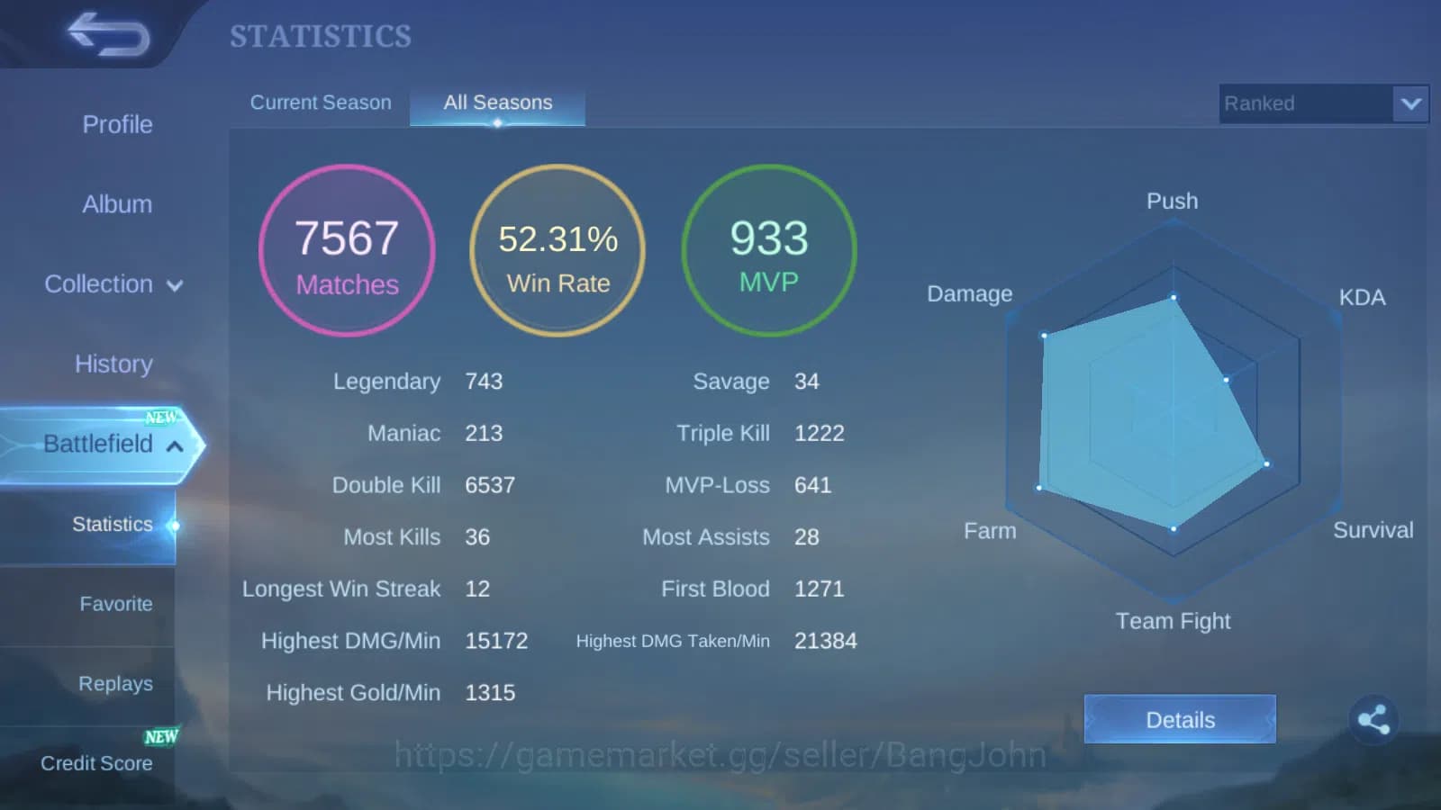 Mobile Legends: Bang Bang Accounts Hero 132 | Skin 276 | Special Recall | Star Angela image 2