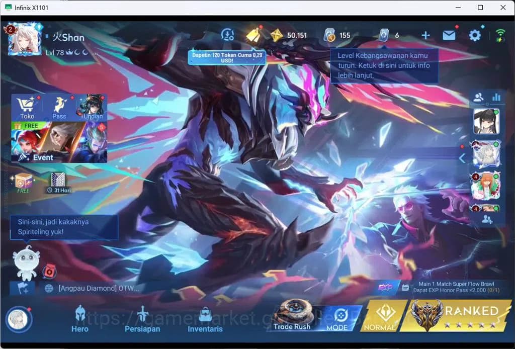 Honor of Kings Accounts GLOBAL|101HR|75SK|LEGEN=ANGELA|BLEACH=HOU YI|EVENT image 1