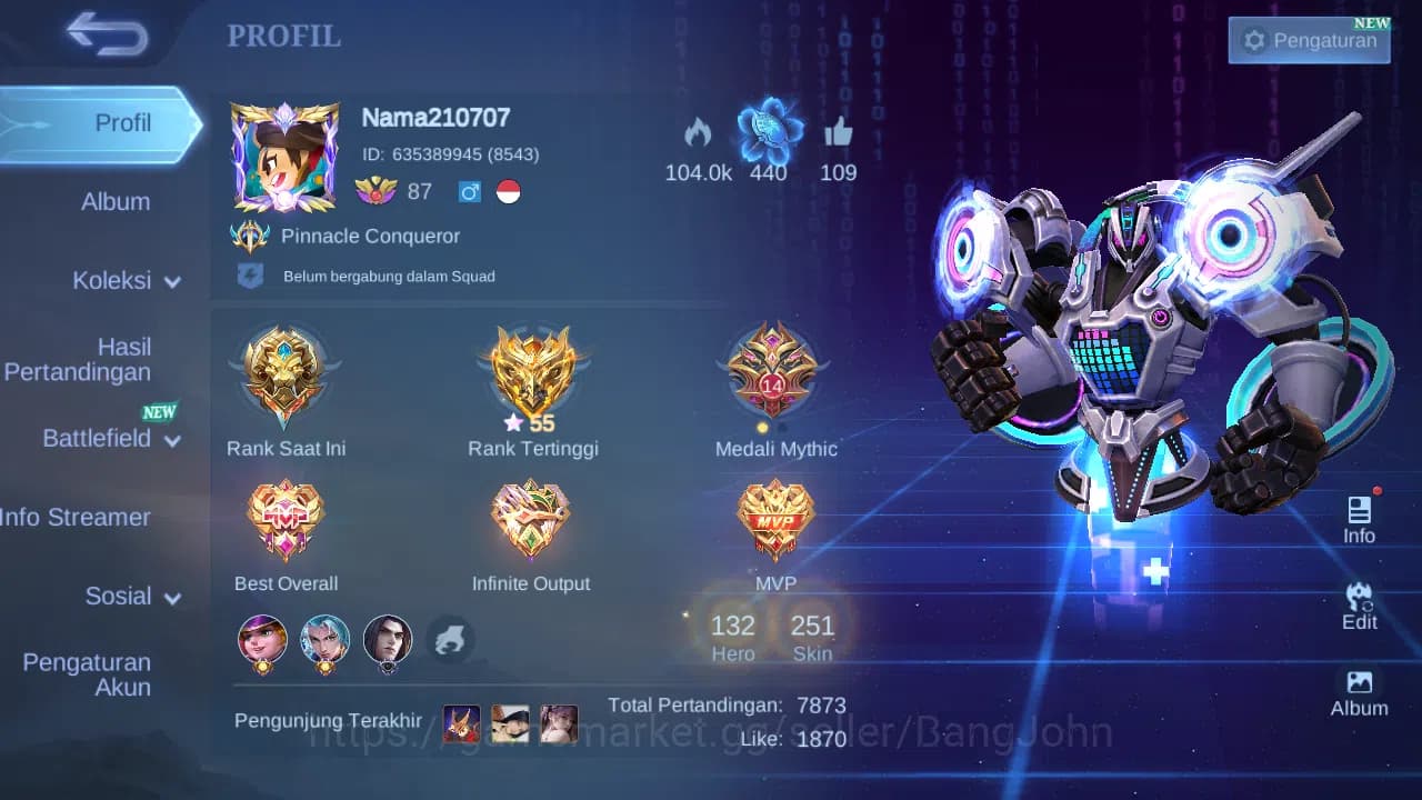 Mobile Legends: Bang Bang Accounts GLOBAL Hero 132 Skin 251 | Luckybox Uranus | Annua image 16