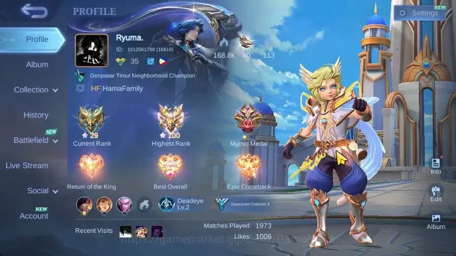 Mobile Legends: Bang Bang Accounts Hero 70|Skin 92|High Immo 100|Lb Harith,SpongB Cyc image 2