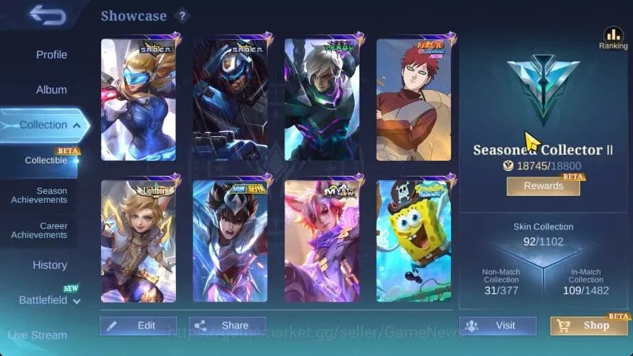 Mobile Legends: Bang Bang Accounts Hero 70|Skin 92|High Immo 100|Lb Harith,SpongB Cyc image 3