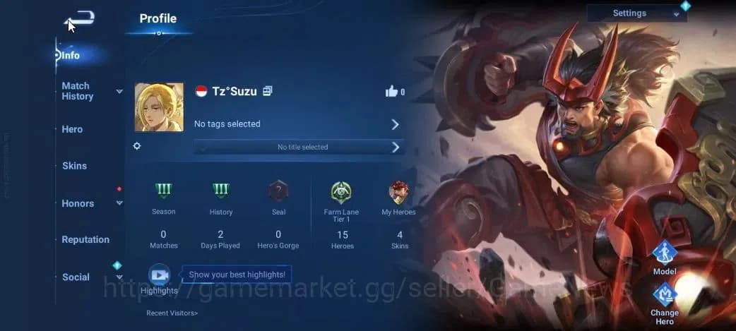 Honor of Kings Accounts Hero 15 Skin 4|Starter with Legend Skin Selection image 2
